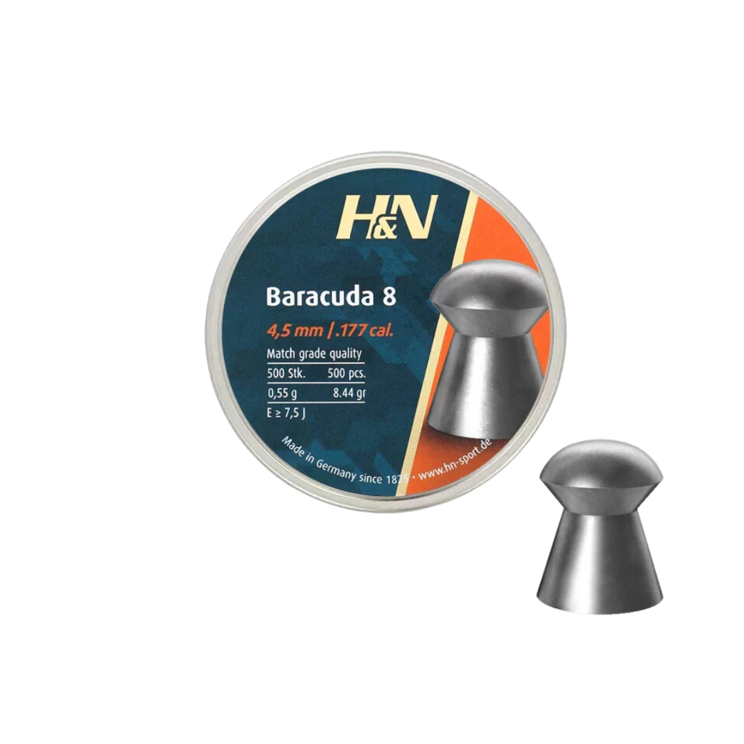 H&N Baracuda 8 .177 Cal, 8.44 Grains, 500pcs 4.5mm, Domed Air gun pellets
