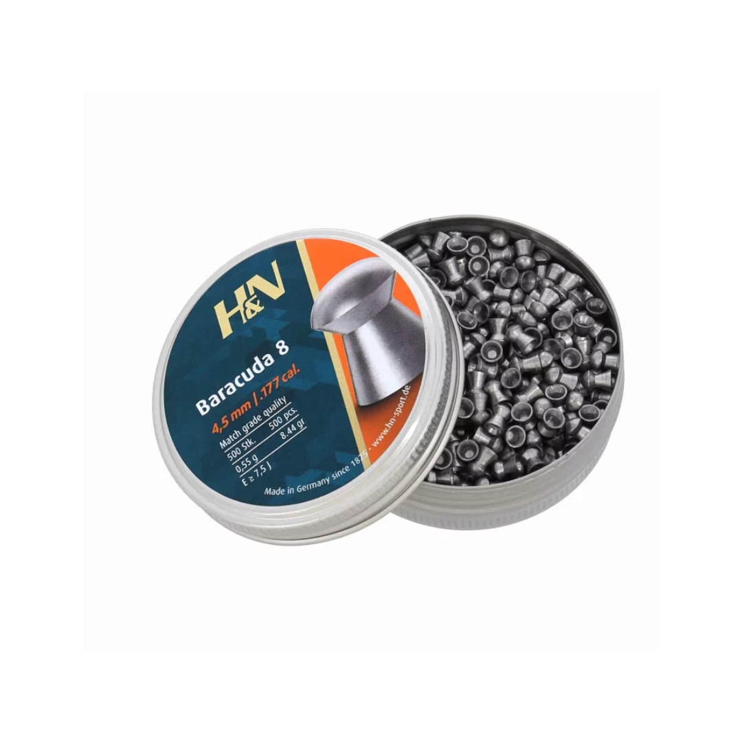 H&N Baracuda 8 .177 Cal, 8.44 Grains, 500pcs 4.5mm, Domed Air gun pellets