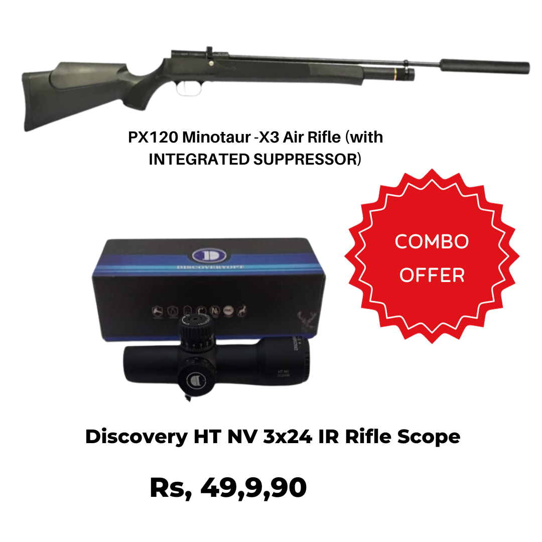 PX120 Minotaur -X3 Air Rifle (with INTEGRATED SUPPRESSOR)-Black +Discovery Rifle scope HT-NV-3 X 24 IR