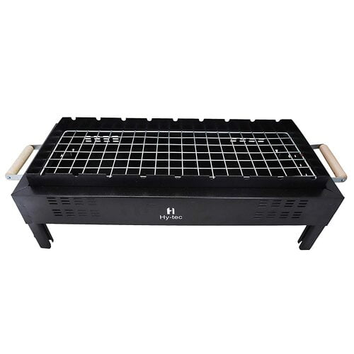 Iron Grill Portable Barbeque With 9 Skewers And Wooden Handle Briquette Oven Toaster (Black) | KoviBazaar.