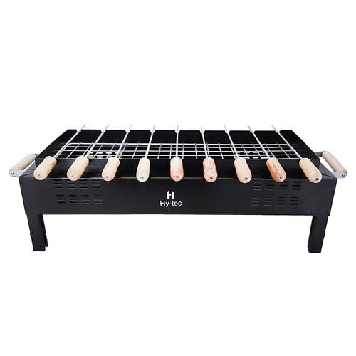 Iron Grill Portable Barbeque With 9 Skewers And Wooden Handle Briquette Oven Toaster (Black) | KoviBazaar.