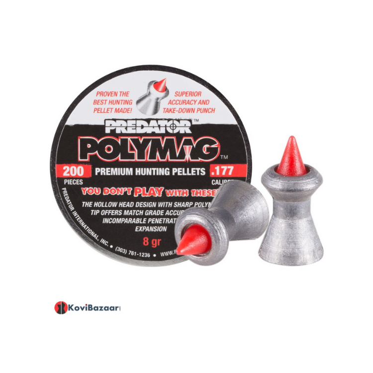 Predator Polymag 0.177cal, 8.0gr, Pointed, 200/Tin Airgun Pellets | KoviBazaar.