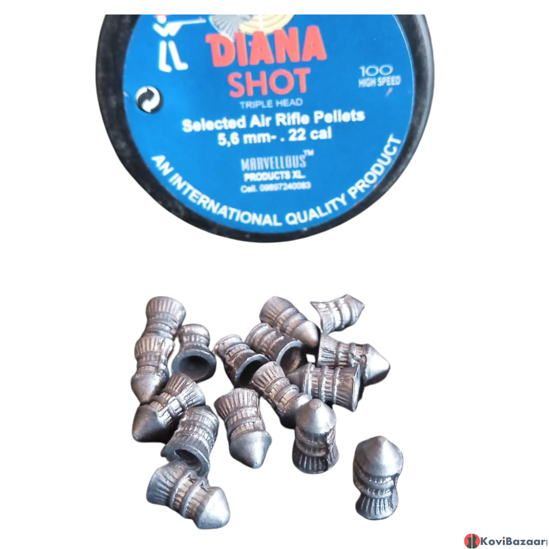 Marvellous Diana Shot Triple Head pointed (0.22Cal/5.6mm) 100/Tin14.4gr Airgun Pellets