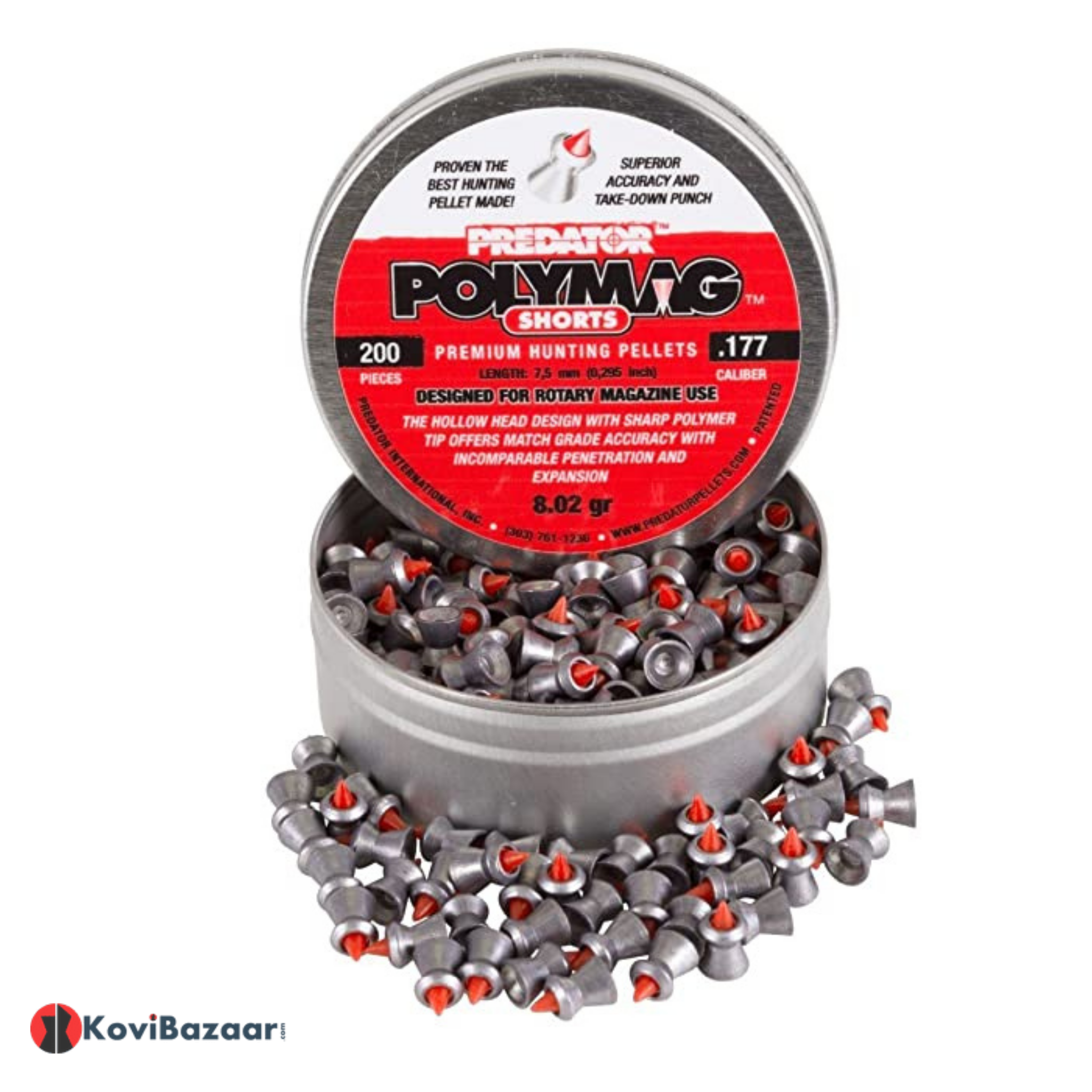 Predator Polymag Shorts 0.177cal, 8.02 Gr, Pointed, 200/Tin Airgun Pellets | KoviBazaar.